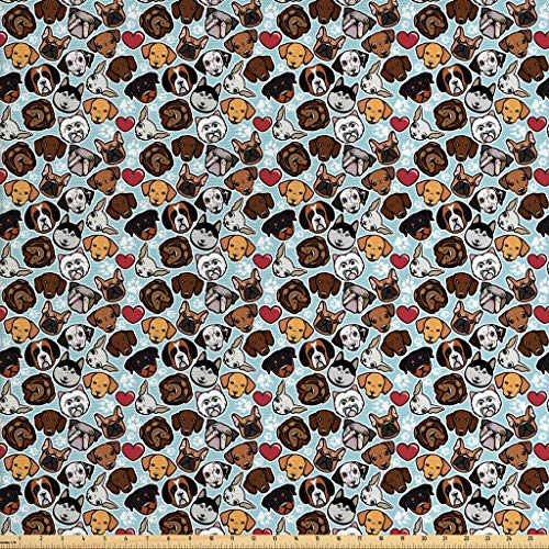 Ambesonne Dog Lover Fabric by The Yard, Canine Breeds Bulldog Chih...
