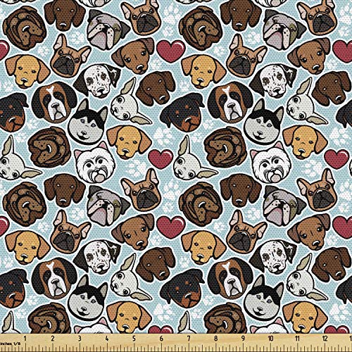 Ambesonne Dog Lover Fabric by The Yard, Canine Breeds Bulldog Chih...