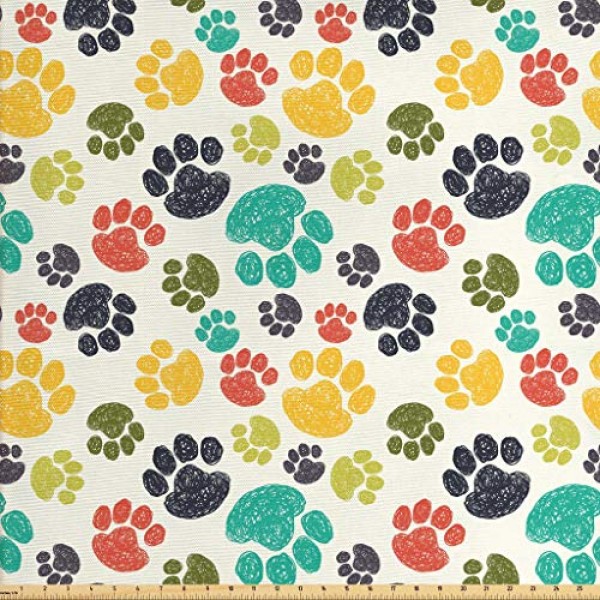 Ambesonne Dog Lover Fabric by The Yard, Hand Drawn Paw Print Doodl...