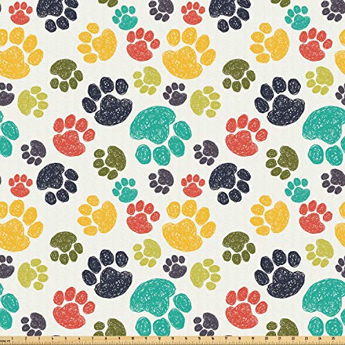 Ambesonne Dog Lover Fabric by The Yard, Hand Drawn Paw Print Doodl...