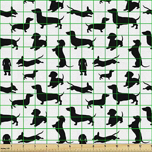 Ambesonne Dog Lover Fabric by The Yard, Monochrome Dachshunds in N...