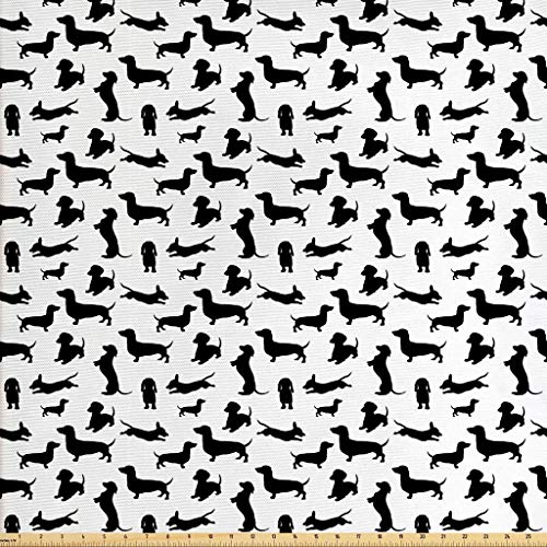 Ambesonne Dog Lover Fabric by The Yard, Monochrome Dachshunds in N...