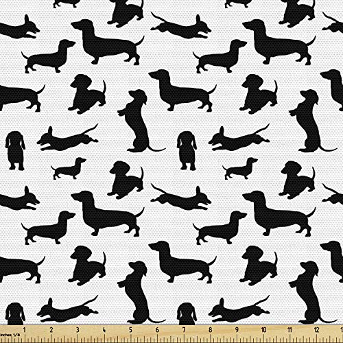 Ambesonne Dog Lover Fabric by The Yard, Monochrome Dachshunds in N...
