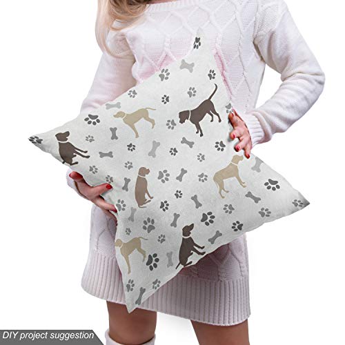 Ambesonne Dog Lover Fabric by The Yard, Paw Print Bones and Dog Si...
