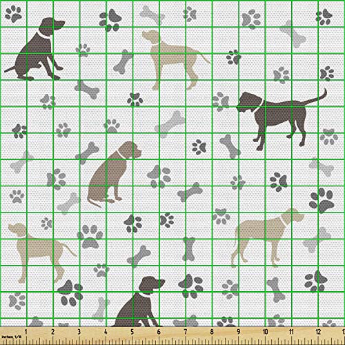 Ambesonne Dog Lover Fabric by The Yard, Paw Print Bones and Dog Si...