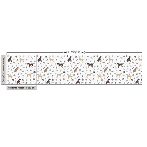 Ambesonne Dog Lover Fabric by The Yard, Paw Print Bones and Dog Si...
