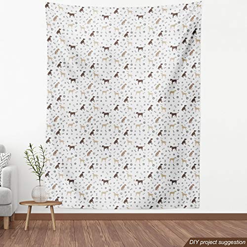 Ambesonne Dog Lover Fabric by The Yard, Paw Print Bones and Dog Si...