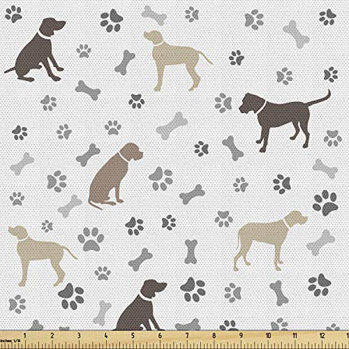 Ambesonne Dog Lover Fabric by The Yard, Paw Print Bones and Dog Si...