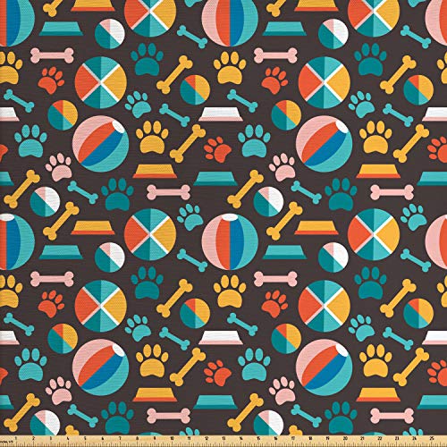 Ambesonne Dogs Fabric by The Yard, Pattern with Puppy Food Paw Tra...