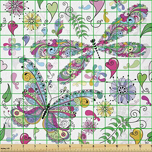 Ambesonne Dragonfly Fabric by The Yard, Butterfly Dragonfly Paisle...