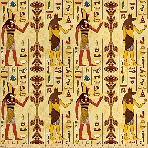 Ambesonne Egyptian Print Fabric by The Yard, Grunge Aged Paper Sty...