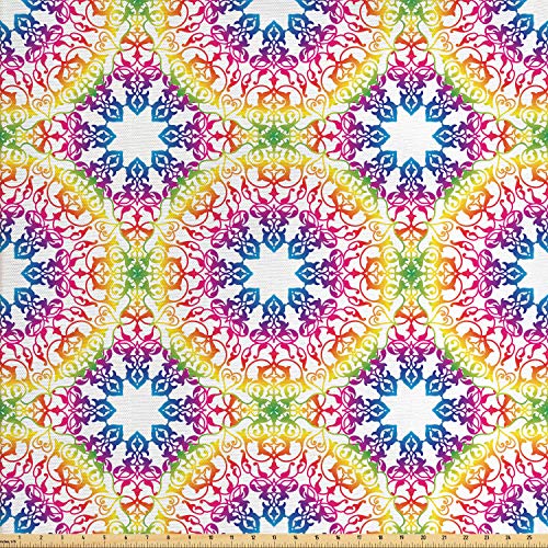 Ambesonne Ethnic Fabric by The Yard, Abstract Ombre Vivid Rainbow ...