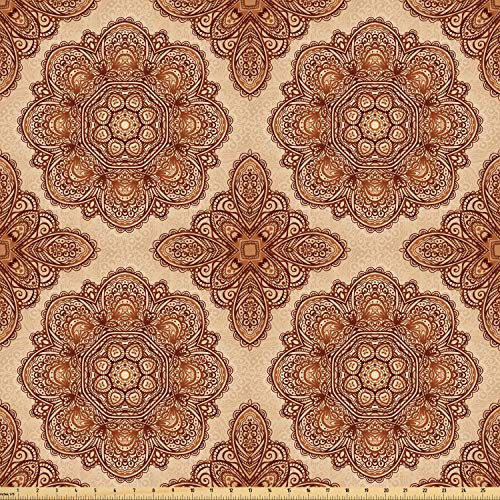 Ambesonne Ethnic Fabric by The Yard, Mehndi Style Floral Flower wi...