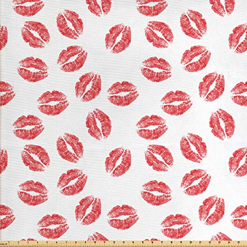 Ambesonne Feminine Fabric by The Yard, Pattern with Red Lipstick K...