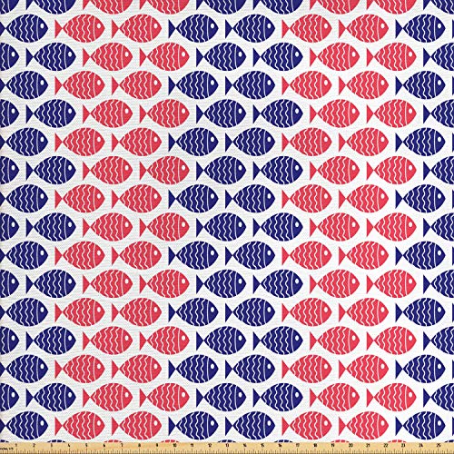 Ambesonne Fish Fabric by The Yard, Nautical Theme Design Illustrat...