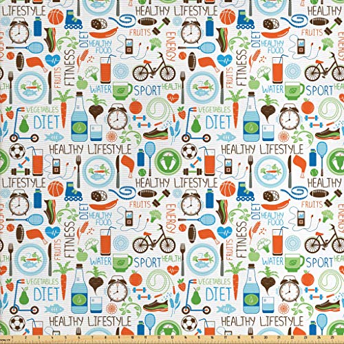 Ambesonne Fitness Fabric by The Yard, Sports and Diet Balance Nutr...