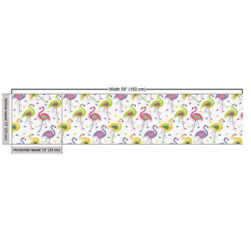 Ambesonne Flamingo Fabric by The Yard, Colorful Retro Vintage Flam...