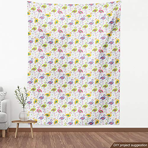 Ambesonne Flamingo Fabric by The Yard, Colorful Retro Vintage Flam...