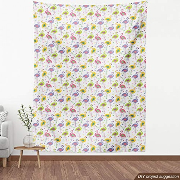 Ambesonne Flamingo Fabric by The Yard, Colorful Retro Vintage Flam...