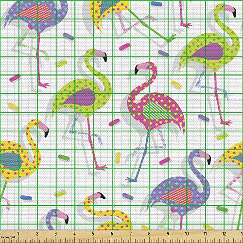 Ambesonne Flamingo Fabric by The Yard, Colorful Retro Vintage Flam...