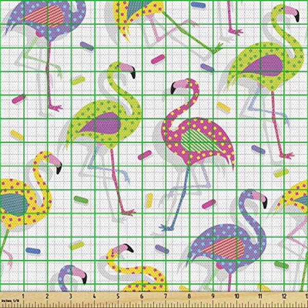 Ambesonne Flamingo Fabric by The Yard, Colorful Retro Vintage Flam...