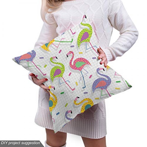 Ambesonne Flamingo Fabric by The Yard, Colorful Retro Vintage Flam...