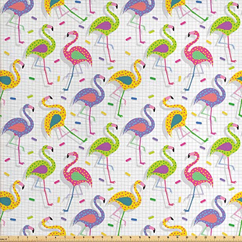 Ambesonne Flamingo Fabric by The Yard, Colorful Retro Vintage Flam...