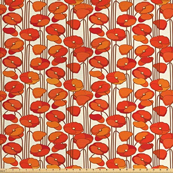 Ambesonne Floral Fabric by The Yard, Art Nouveau Style Poppy Flowe...