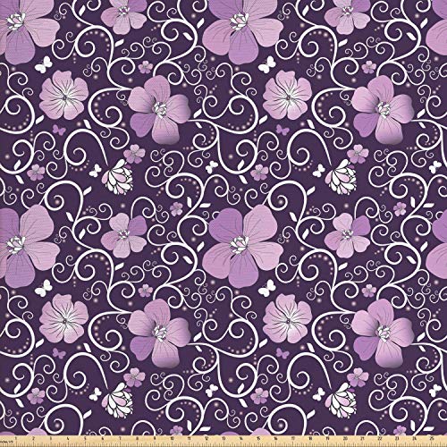 Ambesonne Floral Fabric by The Yard, Butterfly Silhouettes with Pl...
