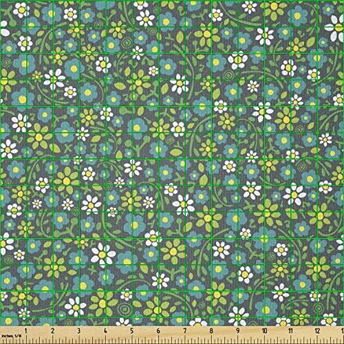 Ambesonne Floral Fabric by The Yard, Colorful Spring Daisies Illus...