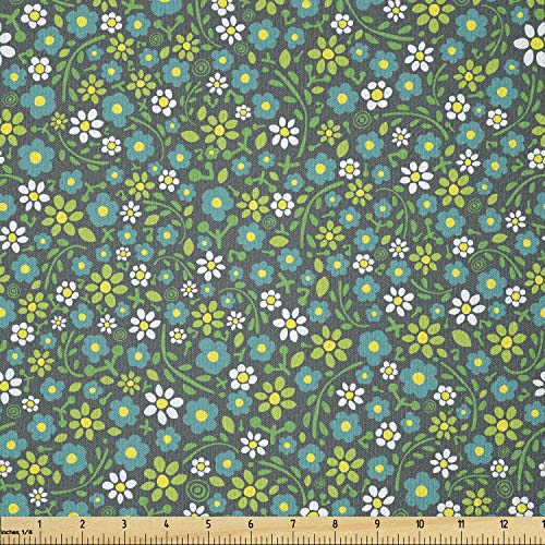 Ambesonne Floral Fabric by The Yard, Colorful Spring Daisies Illus...