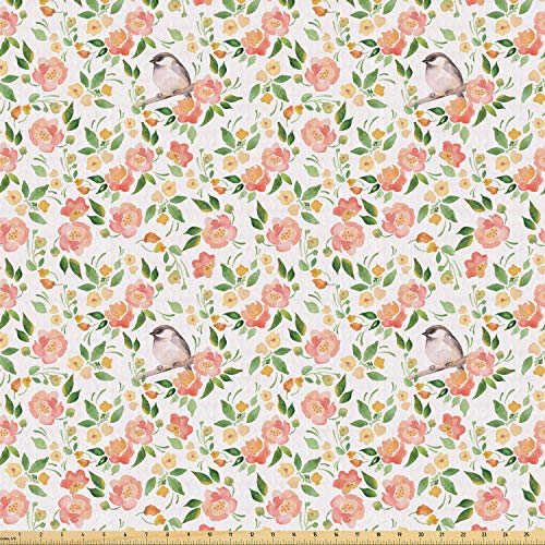 Ambesonne Floral Fabric by The Yard, Flower Petals Blossoms Leaves...