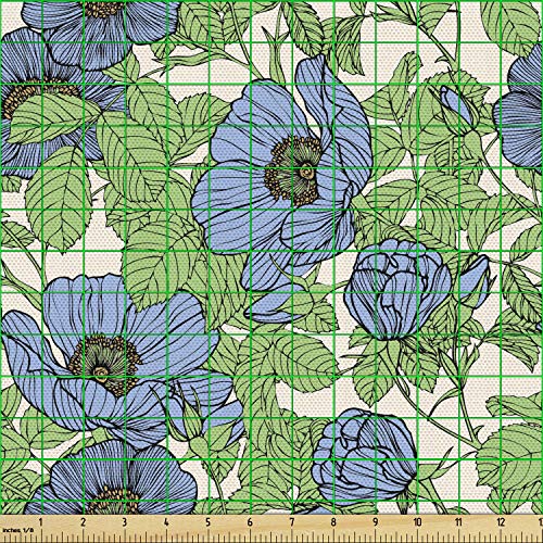 Ambesonne Floral Fabric by The Yard, Hand Drawn Bold Flowers and L...