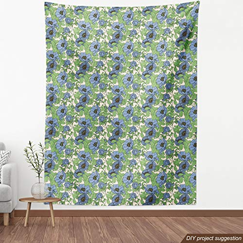 Ambesonne Floral Fabric by The Yard, Hand Drawn Bold Flowers and L...