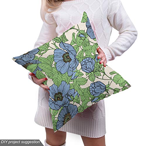 Ambesonne Floral Fabric by The Yard, Hand Drawn Bold Flowers and L...