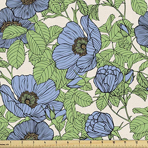 Ambesonne Floral Fabric by The Yard, Hand Drawn Bold Flowers and L...
