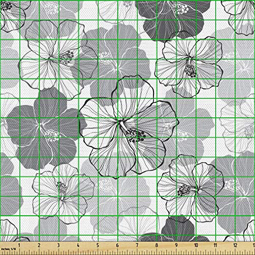 Ambesonne Floral Fabric by The Yard, Overview of Hibiscus Flower S...