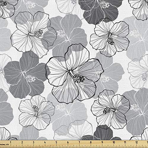 Ambesonne Floral Fabric by The Yard, Overview of Hibiscus Flower S...
