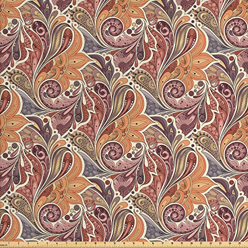 Ambesonne Floral Fabric by The Yard, Traditional Paisley Leaf Patt...