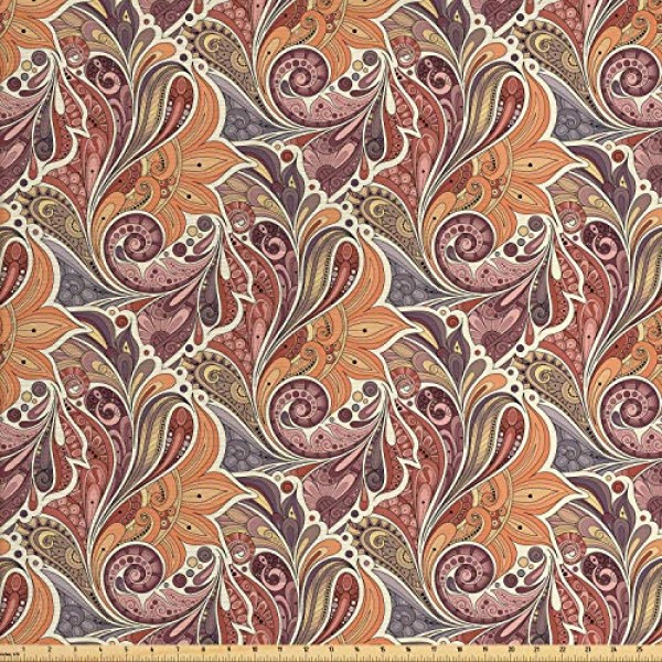 Ambesonne Floral Fabric by The Yard, Traditional Paisley Leaf Patt...