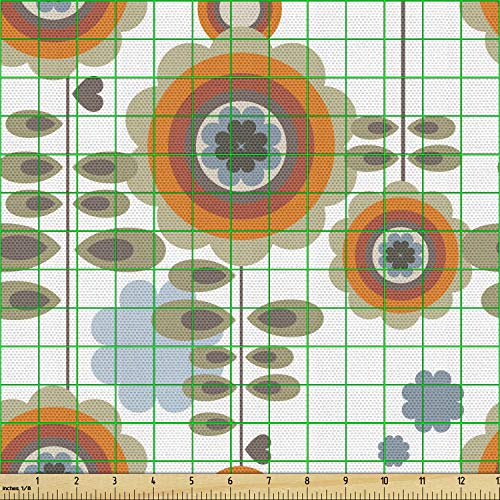 Ambesonne Flower Fabric by The Yard, Retro Style Floral Background...
