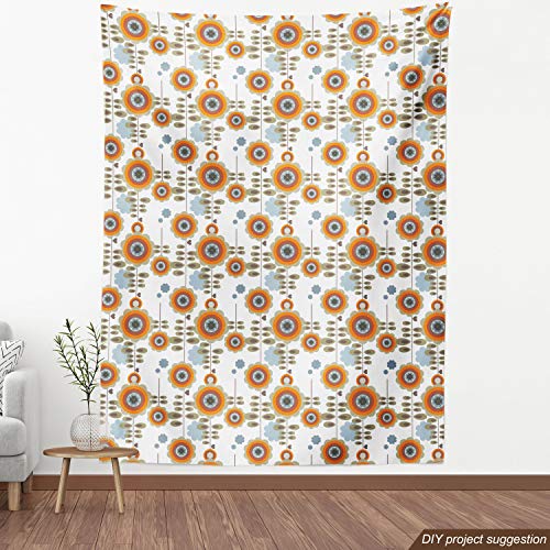 Ambesonne Flower Fabric by The Yard, Retro Style Floral Background...