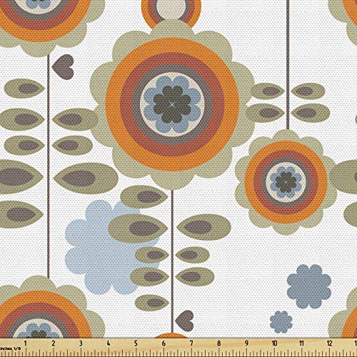 Ambesonne Flower Fabric by The Yard, Retro Style Floral Background...