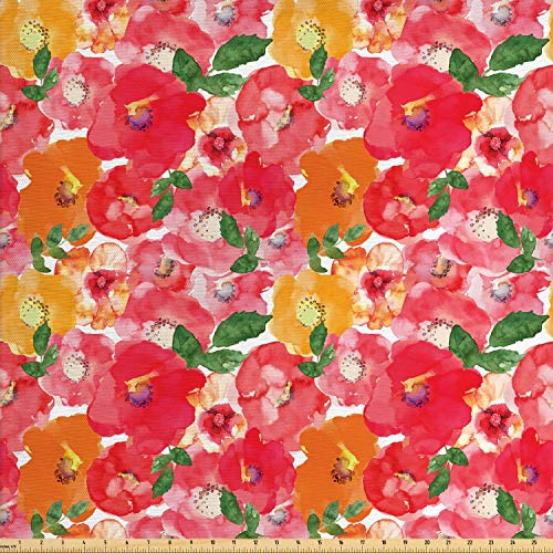 Ambesonne Flower Fabric by The Yard, Watercolor Styled Effect Flor...