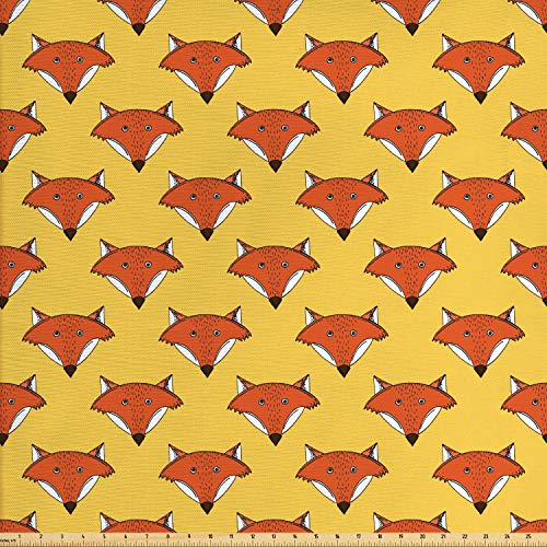 Ambesonne Fox Fabric by The Yard, Portrait of Forest Animal Faces ...
