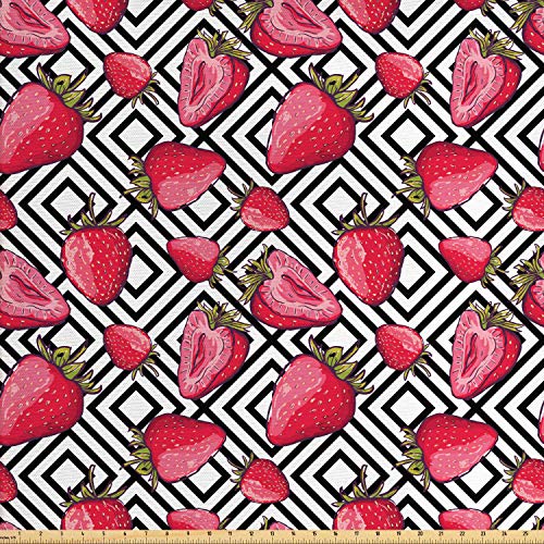 Ambesonne Fruits Fabric by The Yard, Strawberries on Minimalist Ch...