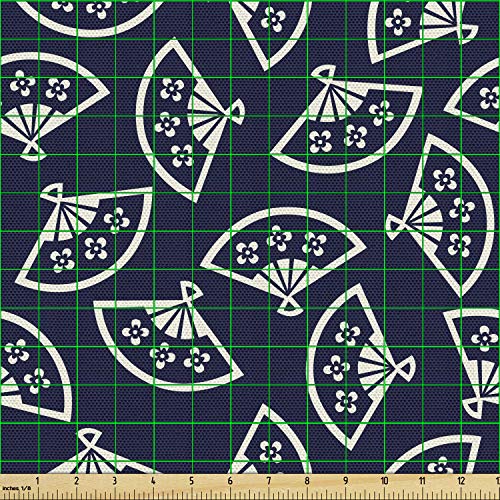Ambesonne Geometric Fabric by The Yard, Hand Fan Pattern East Cult...