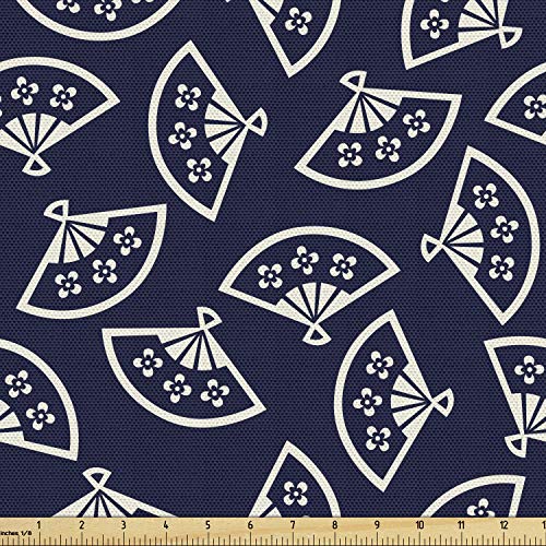 Ambesonne Geometric Fabric by The Yard, Hand Fan Pattern East Cult...