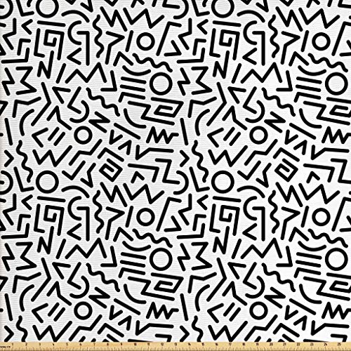 Ambesonne Geometric Fabric by The Yard, Monochrome Abstract Shapes...