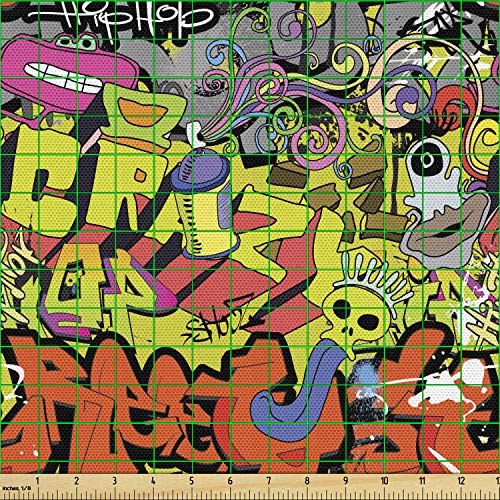 Ambesonne Graffiti Fabric by The Yard, Contemporary Style Hip Hop ...